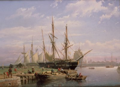 Hollanda Yelkenli Gemileri Nehir Halicinde Çapada by Johan Adolph Rust