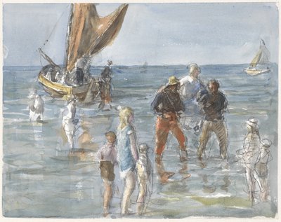 Bayan iki balıkçı tarafından bir tekneden karaya taşınıyor by Johan Antonie de Jonge