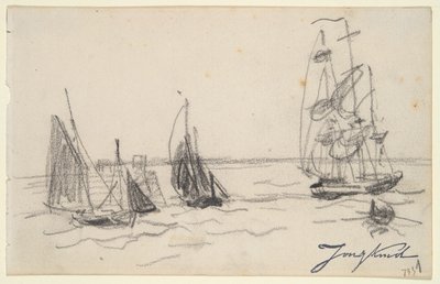 Küçük Yelkenliler ve Üç Kaptanlı by Johan Barthold Jongkind