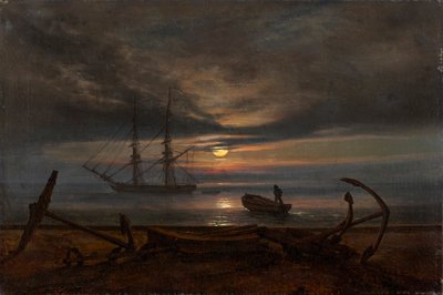 Ay ışığında Danimarka sahili by Johan Christian Dahl
