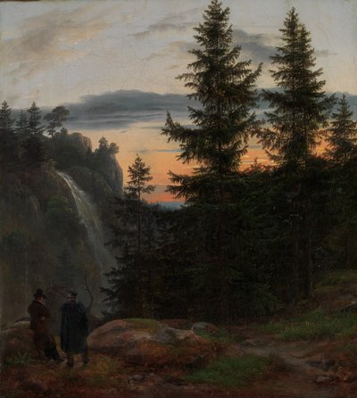 Gün Batımında Bir Şelaleden Önce İki Adam, 1823. by Johan Christian Dahl