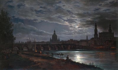 ""Ay Işığından Dresden Görünümü"" (Ay Işığından Dresden Görünümü) Tablo Johan Christian Clausen Dahl (1788-1857) 1839 - Tuval üzerine yağlı boya Dim 78x130 cm Dresden Devlet Sanat Koleksiyonları Dresden by Johan Christian Dahl