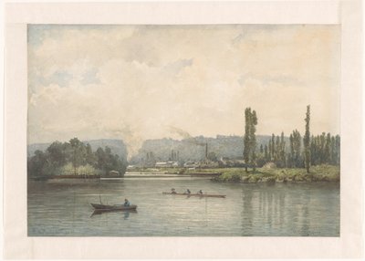 Çamaşırhane ile Seine üzerinde Port-Marly görünümü, by Johan Conrad Greive (signed by artist)
