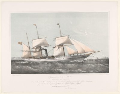 Vidalı vapur Mariout et Hedjaz denizde yelken açıyor Pijroscaphes en Fer à Helice Mariout et Hedjaz (nesne üzerindeki başlık) by Johan Conrad Greive