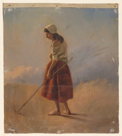 Çiftlik kızı sopa ile ayakta by Johan Daniël Koelman