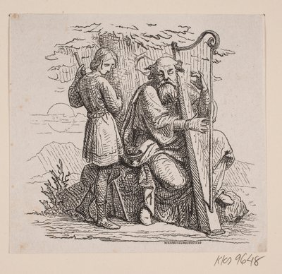 Yaşlı bir arpçı ve bir ağacın altında bir çocuk by Johan Frederik Rosenstand