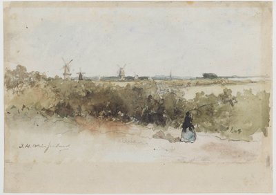 Yel değirmenleri ile manzara by Johan Hendrik Weissenbruch