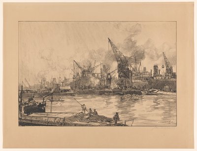 Farklı vinçlerle Rotterdam limanının görünümü by Johan Hendrik van Mastenbroek (signed by artist)