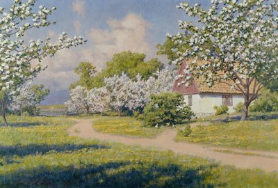 İlkbaharda Bir Kulübe ile Ormanlık Bir Manzara by Johan Krouthén