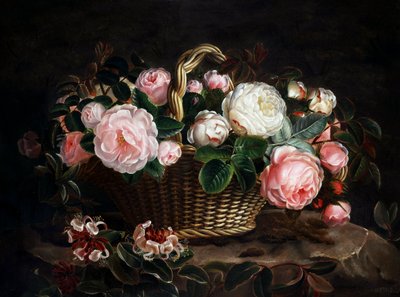 Gül ve Hanımeli Natürmortu. Peinture de Johan Laurentz Jensen (1800-1856/Danimarka) Collection privee by Johan Laurents Jensen