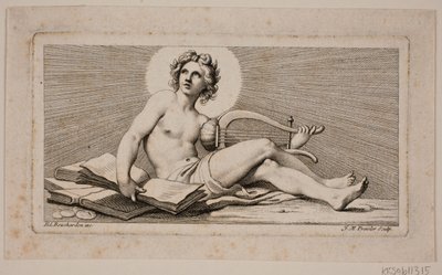 Vinyet. arp ile bir oturmuş Apollo by Johan Martin Preisler