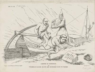 Bismarck ve Alman Konfederasyonu hakkında karikatür, 1866 Limburg ve Avusturya veya Alman Konfederasyonundan Ayrılmanın İki Yolu (nesnedeki başlık) by Johan Michaël Schmidt Crans