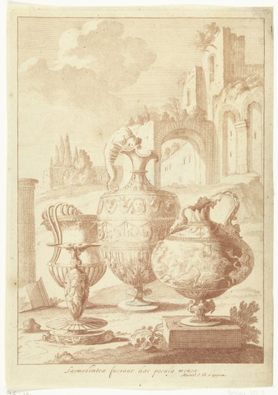 Avize ve kuru vazo Laomedonteae fuerant haec pocula mensea (nesne üzerindeki başlık) Vazo ve Şamdan (seri başlığı) by Johan Teyler (attributed to)