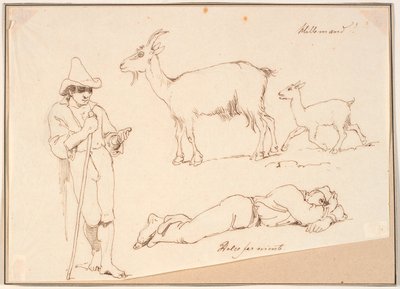 Çoban, keçiyle yavrusu ve yalancı bir adam by Johan Thomas Lundbye