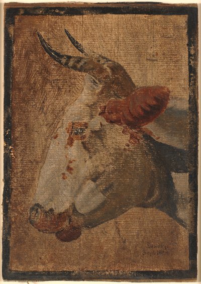 Beyaz benekli inek başı, profil solda by Johan Thomas Lundbye