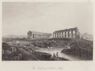Paestum Tapınakları, İtalya (gravür) by Johan Wolfensberger