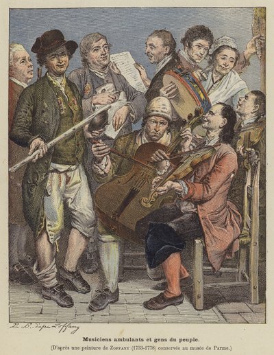 Gezici müzisyenler ve sıradan insanlar (renkli taş) by Johann (after) Zoffany