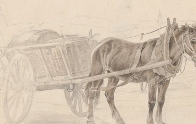 Bir Lamba Direğinin Yanında Kahverengi Bir At Tarafından Çekilmiş Bir Araba, Verso: Bir Grup Atlı Subay, yaklaşık. 1815. by Johann Adam Klein