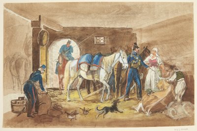 Süvariler bir ahırda by Johann Adam Klein
