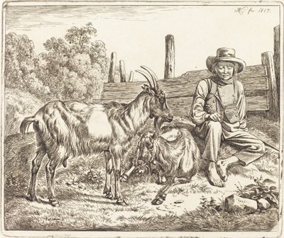 İki Keçili Çoban Çocuk by Johann Adam Klein