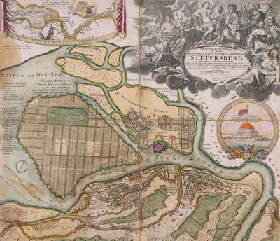 Petersburg Saint Petersburg master planının haritası, yaklaşık. 1718-1719 by Johann Baptista Homann