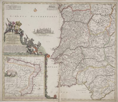 Portekiz ve Algarve (Portugallia et Algarbiae), c.1704 (el boyaması gravür) by Johann Baptista Homann