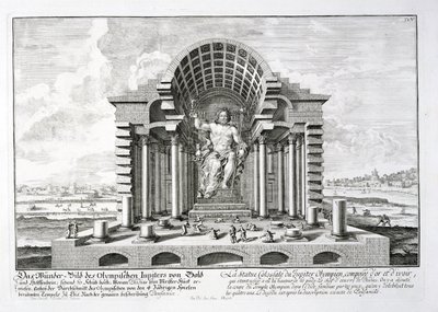 Phidias'ın yaptığı Olimpiya Zeus Heykeli, Johann Adam Delsenbach (1687-1765) 1721 tarafından oyulmuş 'Tarihi bir mimarinin tasarımı'ndan plaka 5 by Johann Bernhard Fischer von Erlach