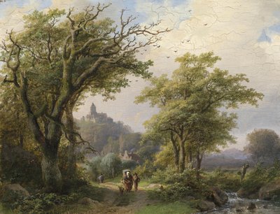Dere kenarında yürüyüşçüler by Johann Bernhard Klombeck