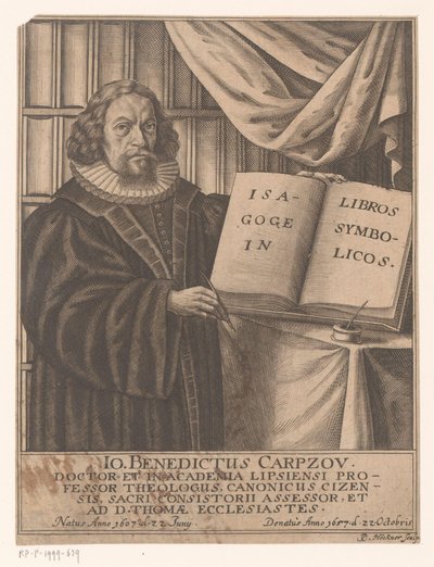 Portret van Johann Benedict Carpzov by Johann Caspar Hoeckner
