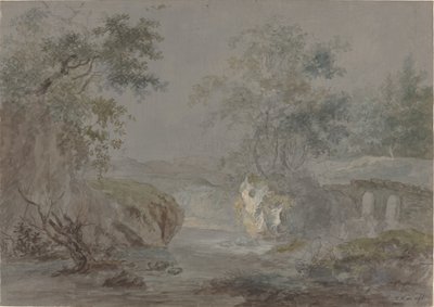 Nehir kıyısı boyunca ağaçlık uçurumlar by Johann Caspar Huber