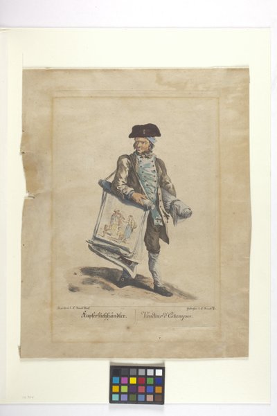 Kupferstiehhandler - Vendeur D'Estampes (elle renklendirilmiş gravür) by Johann Christian (after) Brand