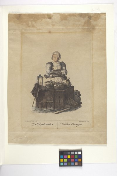 Schneckenweib Veya Vendeuse Des Escargots (Salyangoz Satıcısı) (elle renklendirilmiş gravür) by Johann Christian (after) Brand