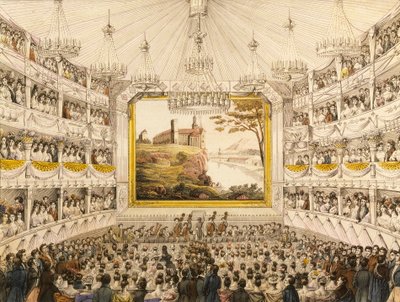 Avusturya, Viyana, Theatre an der Wien (Viyana Tiyatrosu), J.C. Schoeller tarafından suluboya baskı by Johann Christian (after) Schoeller
