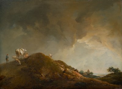 İnekler ve koyunlar ile tepelik manzara by Johann Christian Brand
