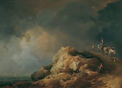 Paket hayvanlarla kıyı manzarası by Johann Christian Brand