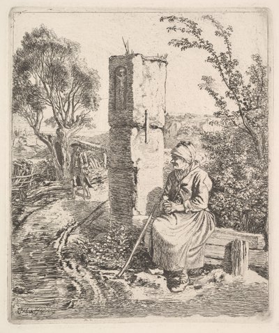 Yolun Kenarında Bir Sütunun Yanında Oturan Yaşlı Bir Kadın, 1819. by Johann Christian Erhard