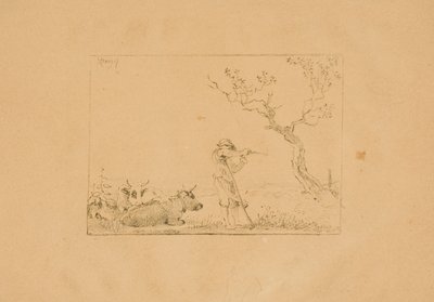 Sığır ile Bir Tırpan Bileme Çoban by Johann Christian Klengel
