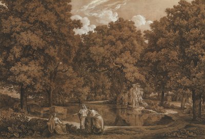 Bir Gölde Üç Figürlü Arcadian Manzarası, 1792. by Johann Christian Reinhart
