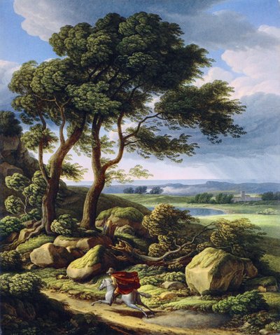 Almanca: Atlı ile fırtınalı manzara. by Johann Christian Reinhart