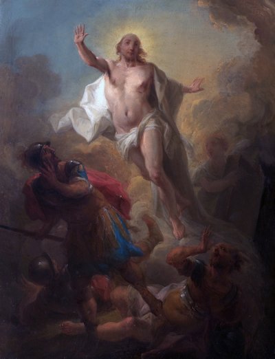 Mezardan Yükselen İsa ve Kaçan Romalı Askerler (gemide petrol) by Johann Christian Thomas (attr.to) Winck