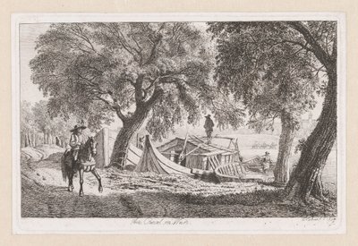 Viyana Am Canal in Wien'de bir kanal tarafından demirlenen tekneler (nesnedeki başlık) by Johann Christoph Erhard