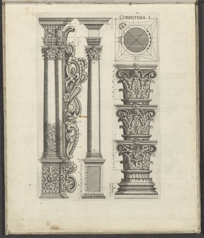 Korint düzeninin sütunları ve bölümleri Korint .I. (nesne üzerindeki başlık) Five Orders of Architecture (dizi başlığı) by Johann Christoph Feinlein