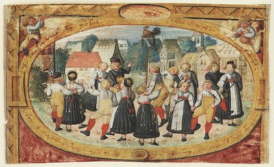 Bir çocuk oyununun minyatürü: horozun etrafında dans eden çocuklar by Johann Daniel Schmied
