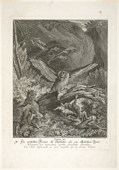 Fable III, Theire Aleminin Öğretici Masallarından üçüncü plaka by Johann Elias Ridinger