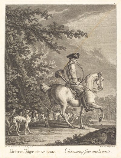 Bir sürü Hounds ile Avcı by Johann Elias Ridinger
