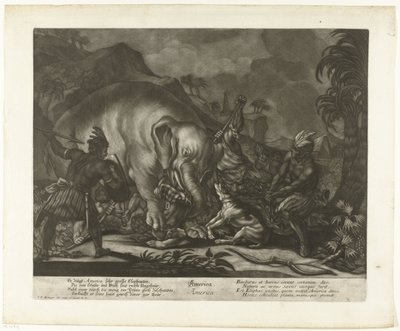 fil avı Amerika (nesne üzerindeki başlık) by Johann Elias Ridinger