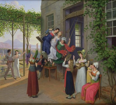 Napoli yakınlarındaki bir bahçede salıncakta sallanan gençler, 1823 by Johann Erdmann Hummel