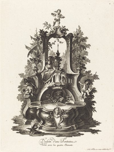 Dört Elementle Süslenmiş Bir Çeşme Tasarımı by Johann Esaias Nilson