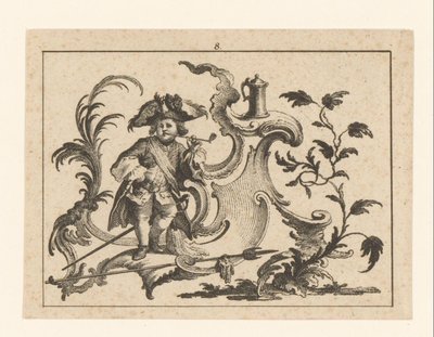 Pipo içen adam bir rokoko süsüne yaslanıyor Sigara içenler rokoko süsü üzerinde (dizi başlığı) by Johann Esaias Nilson