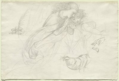 İki Kederli Melek (verso) by Johann Evangelist Scheffer von Leonhardshoff